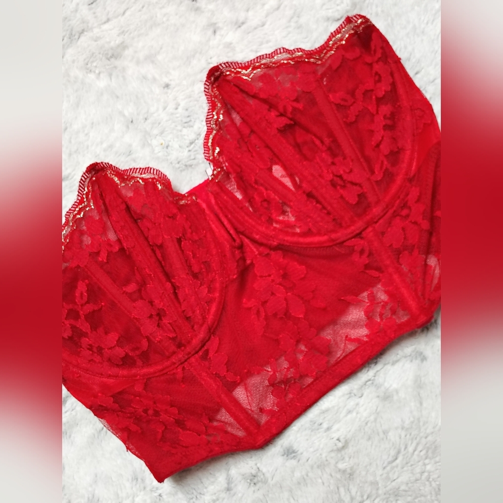 NWT Victoria's Secret Dream Angels Scalloped Lace Bustier Red Women's 32DD NEW! - Picture 5 of 8